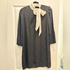 Sandro Black Dress with Cream Bow Neck Tie